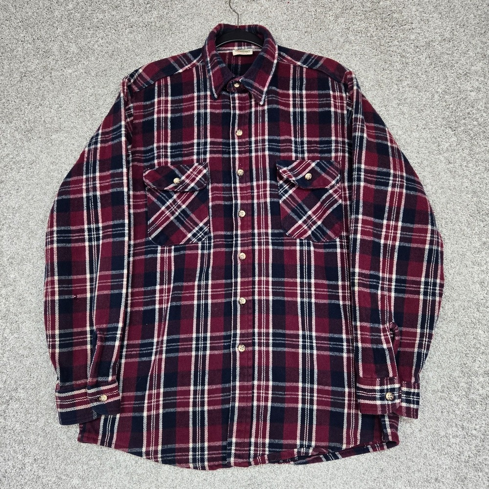 Vintage Five Brother Flannel Shirt Men Large Tall man red blue Plaid MADE IN USA